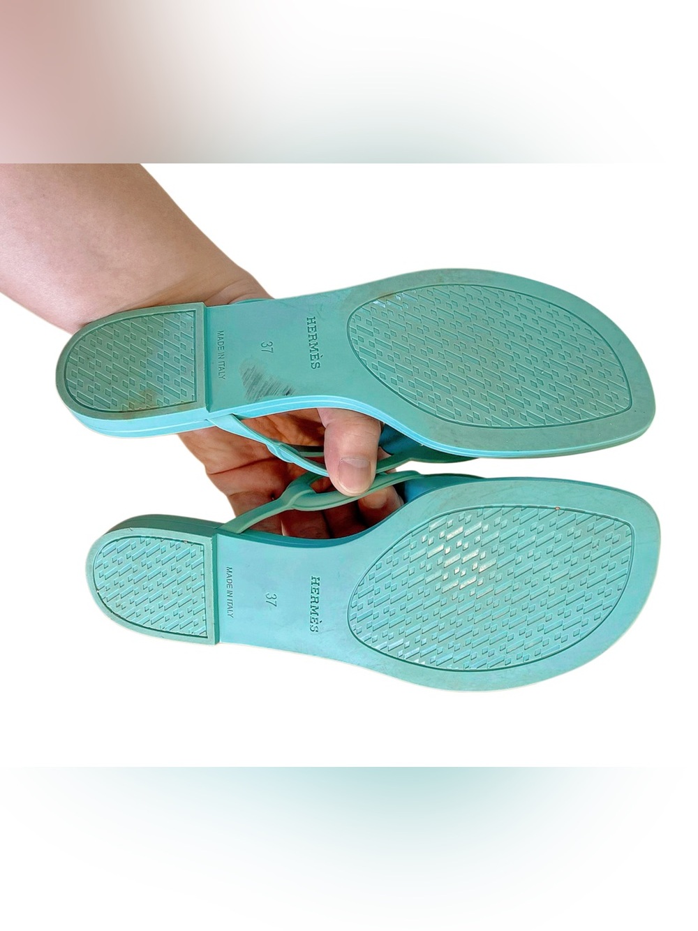 🚩steal Hermes Mint Green Patent Leather Slide Sandals - Picture 4 of 6